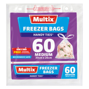 Multix Freezer Bags with Handy Ties Medium 60 pack