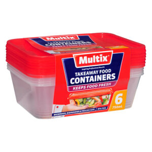 Multix Takeaway Food Containers 750mL 6 pack