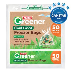 Multix Greener Plant Based Freezer Bags with Handy Ties Medium 50 Pack